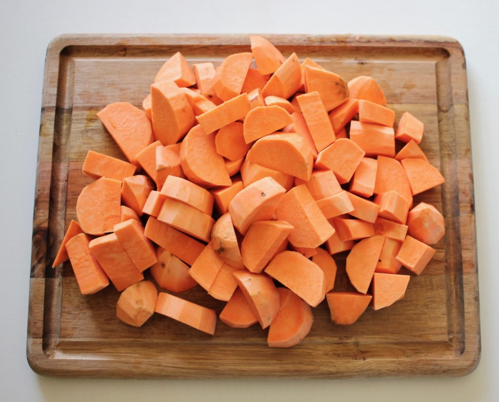 Chopped sweet potatoes for cinnamon sweet potato puff