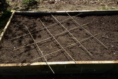 sturdy square foot garden grid built from bamboo