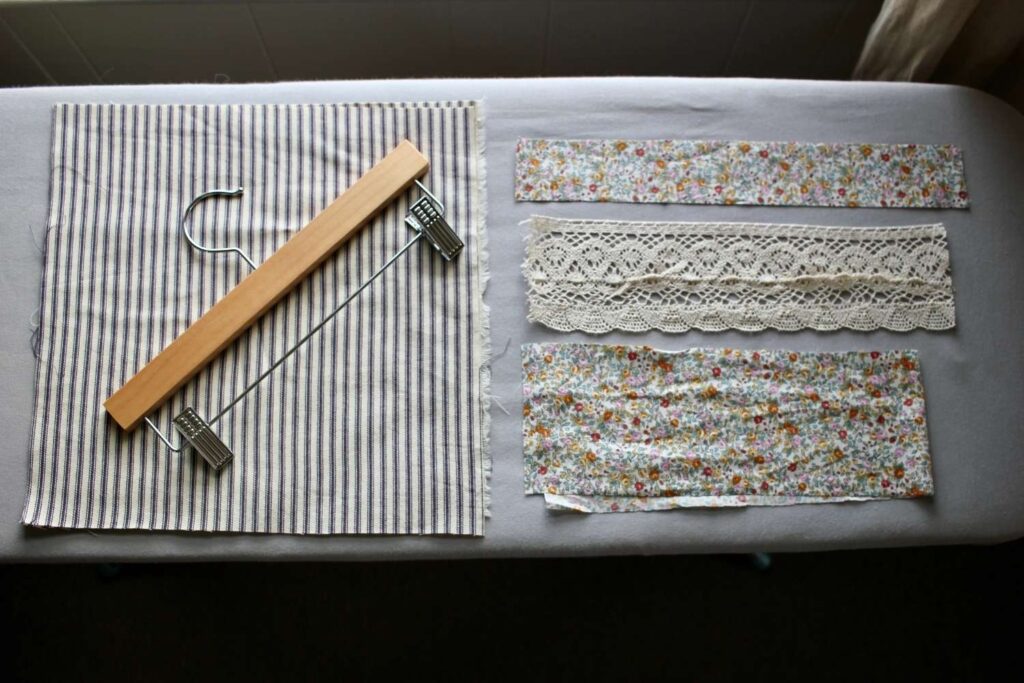 Pre cut materials for sewing a simple clothes pin bag.
